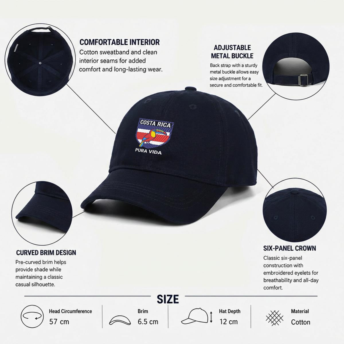 Gorra de Costa Rica Bordada Premium Pura Vida de Algodón Estilo Casual