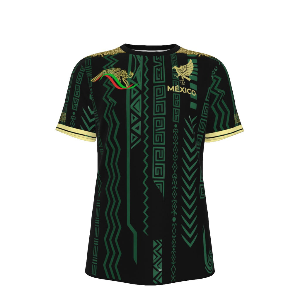 Camiseta México estilo azteca con patrones geométricos y águila dorada Hombre