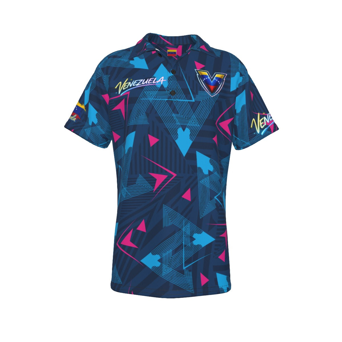Título Polo Venezuela estilo geométrico moderno | Camisa deportiva premium azul con diseño exclusivo