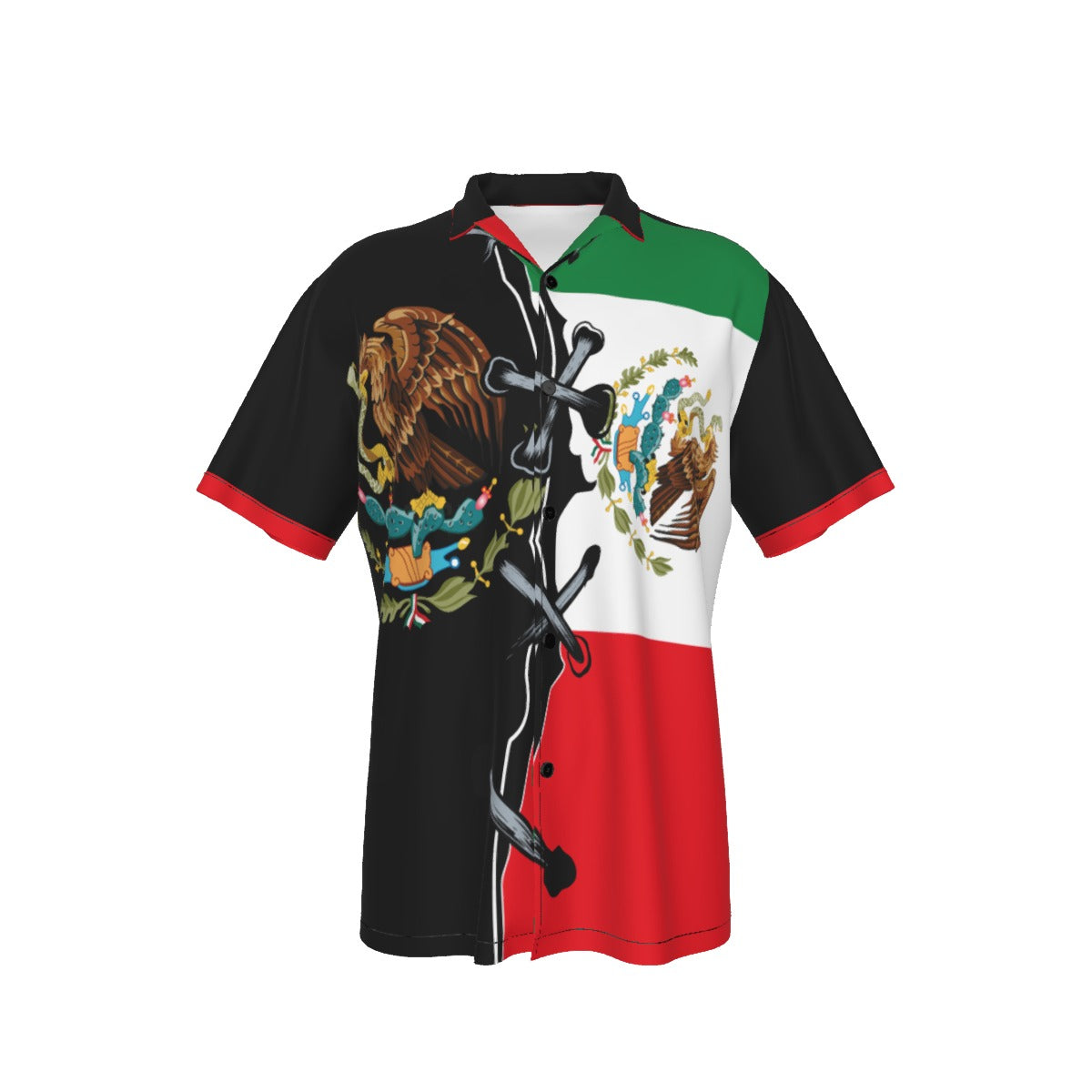 Camisa Hawaiana de México Bandera y Escudo Nacional para Hombre