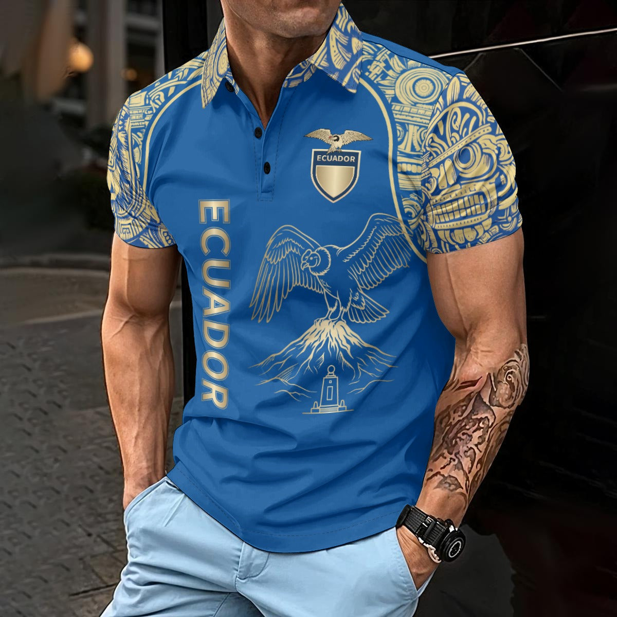 Polo de Ecuador Cóndor e Iconografía Ancestral Oro