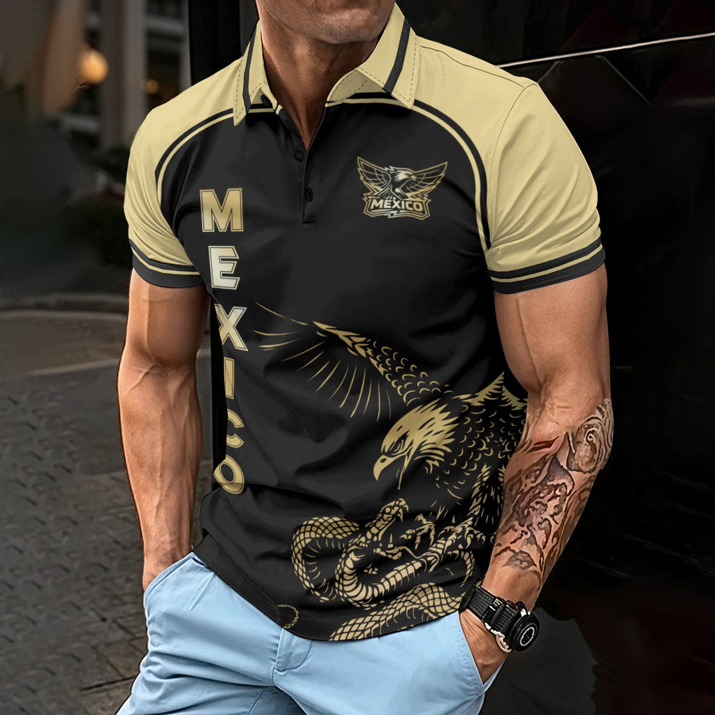 Título Polo México águila y serpiente dorado | Camisa elegante negra mexico