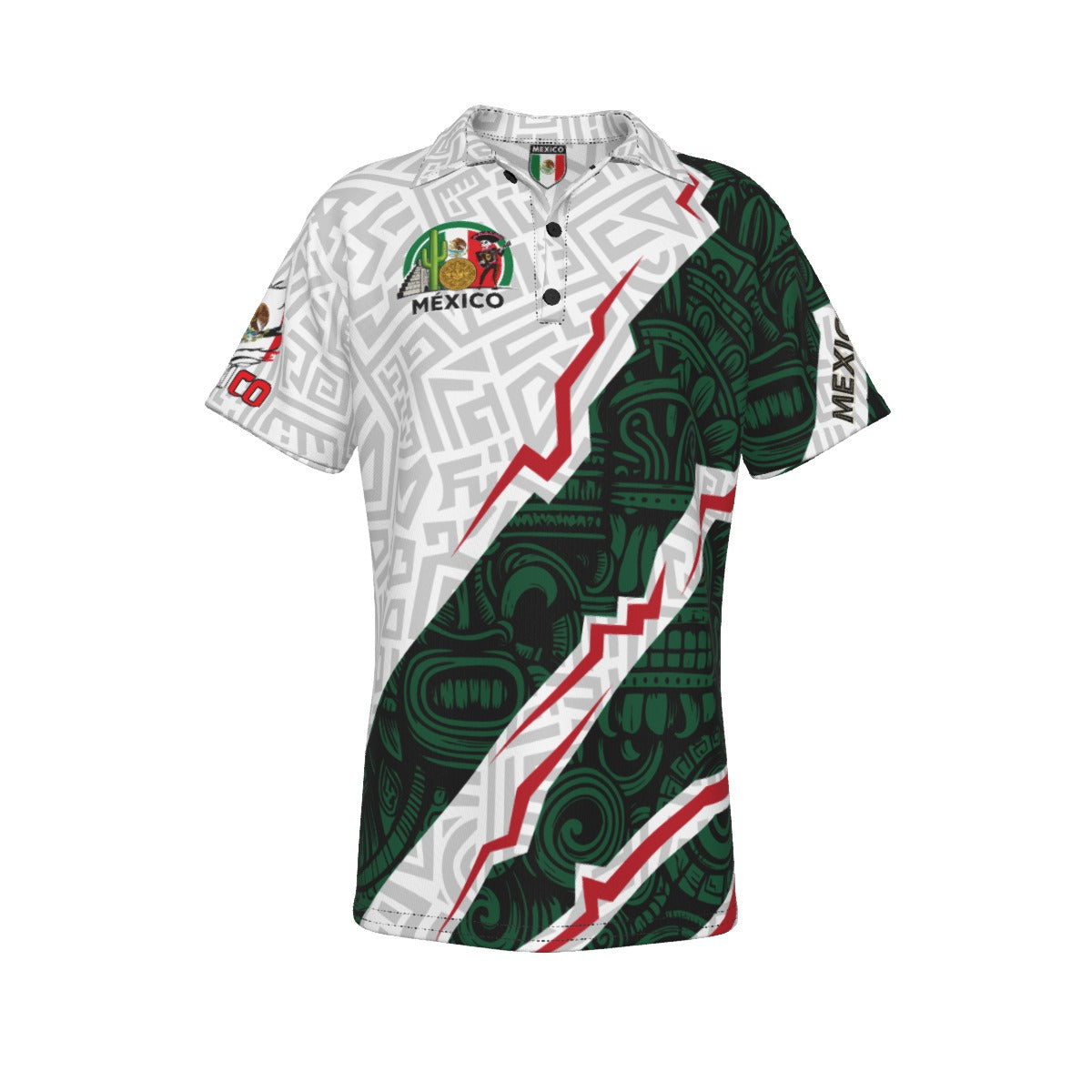 Polo México diseño azteca moderno | Camisa deportiva elegante verde blanco con estilo cultural
