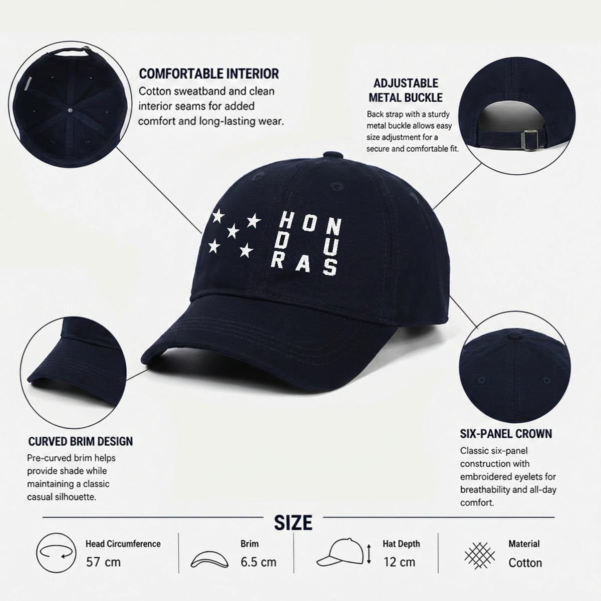 Gorra de Honduras Bordada Premium de Algodón Estilo Casual de Perfil Bajo