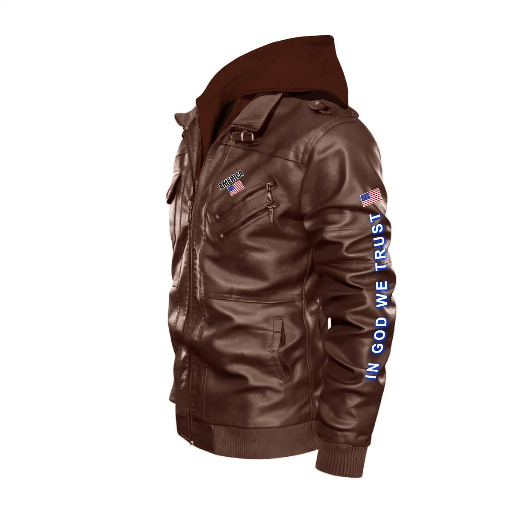 Chaqueta PU USA GBA con Capucha Removible – Jacket Patriótica Americana con Águila