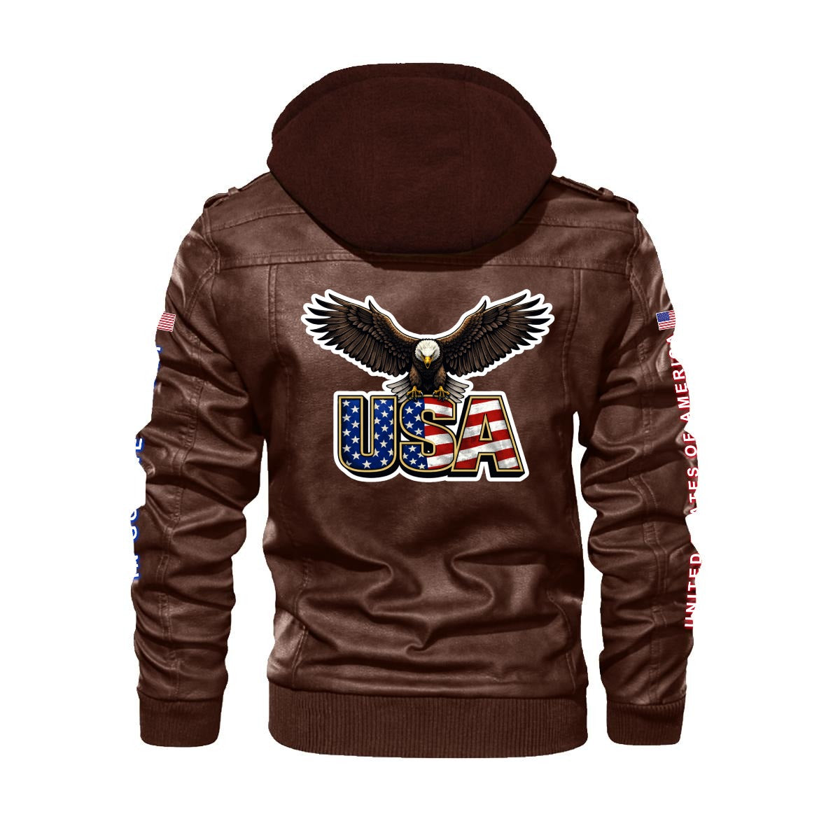 Chaqueta PU USA GBA con Capucha Removible – Jacket Patriótica Americana con Águila