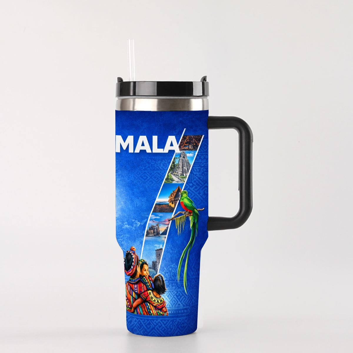 Tumbler Guatemala 40 OZ Acero Inoxidable Asa y Popote – Tumbler Patriótico Premium