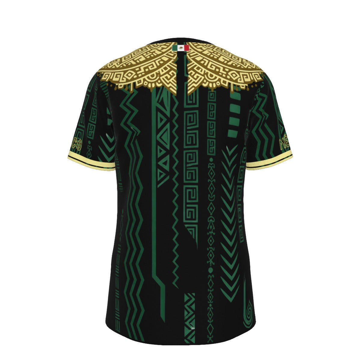 Camiseta México estilo azteca con patrones geométricos y águila dorada Hombre