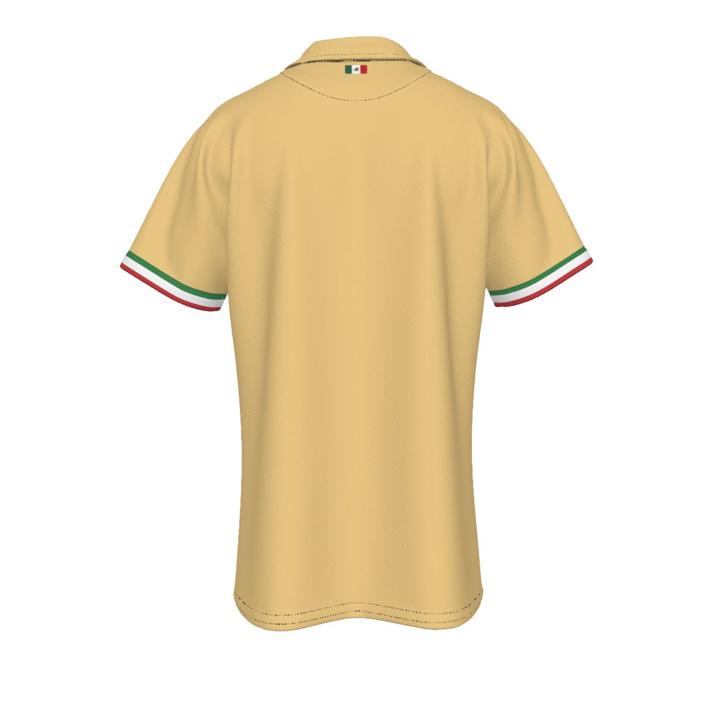 Polo México beige con mapa del país y diseño vertical moderno estilo deportivo