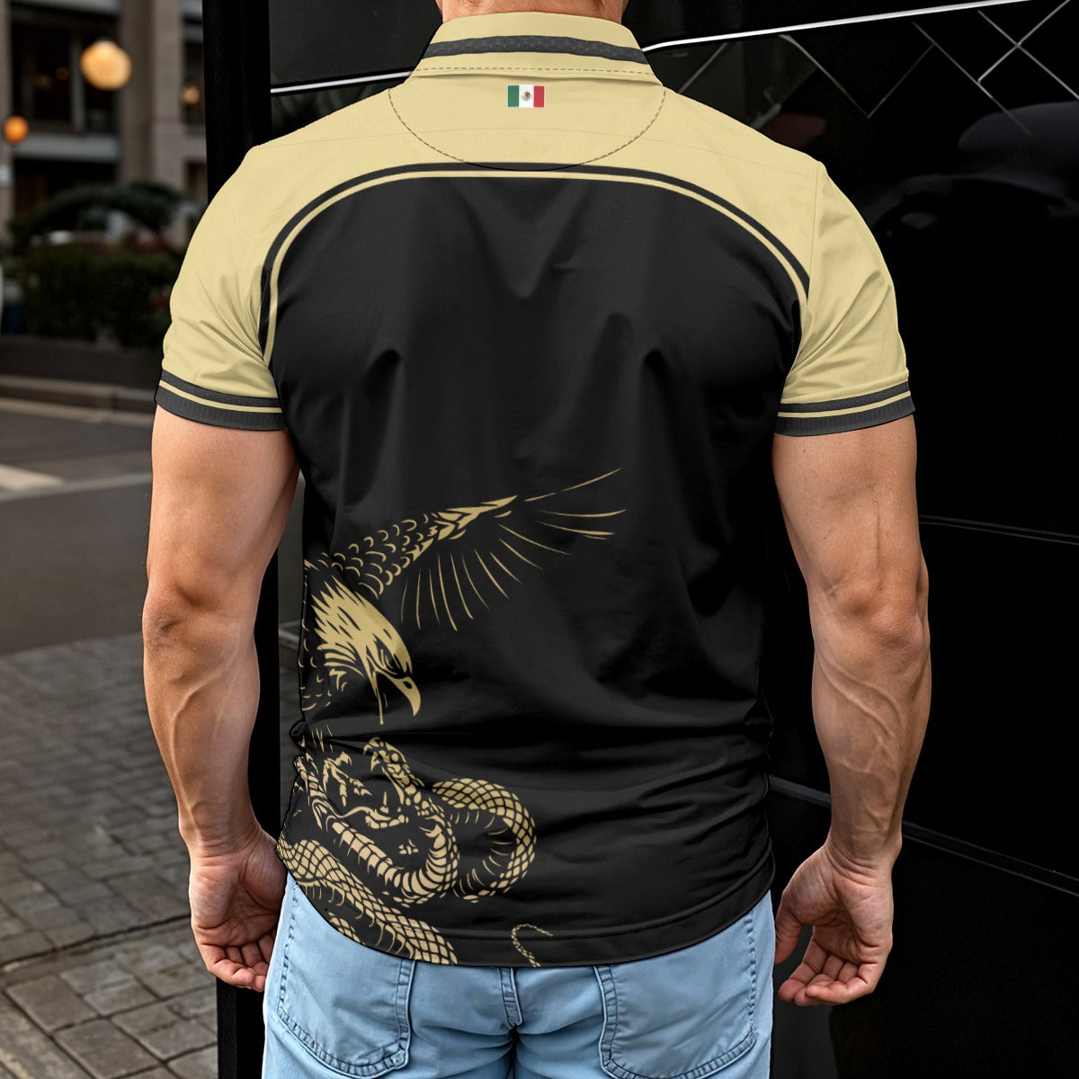 Título Polo México águila y serpiente dorado | Camisa elegante negra mexico