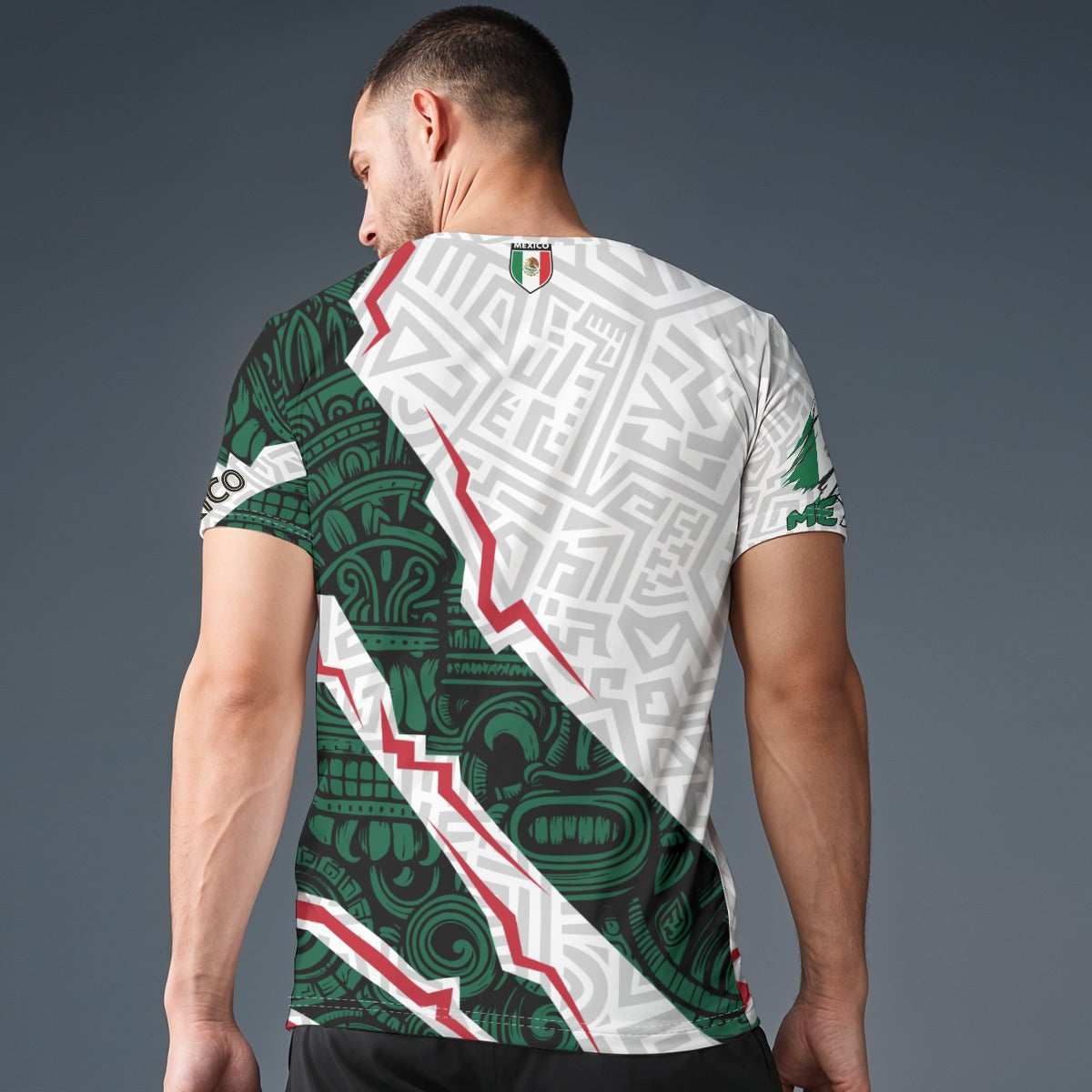 Camiseta México diseño azteca moderno | Playera deportiva cuello redondo verde blanco