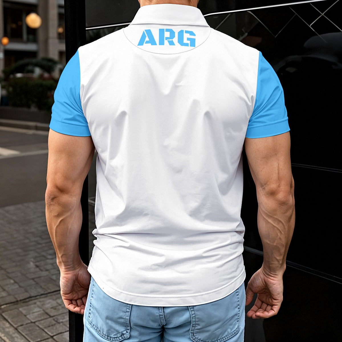 Polo Golf deportivo Argentina Celeste y Sol saliente