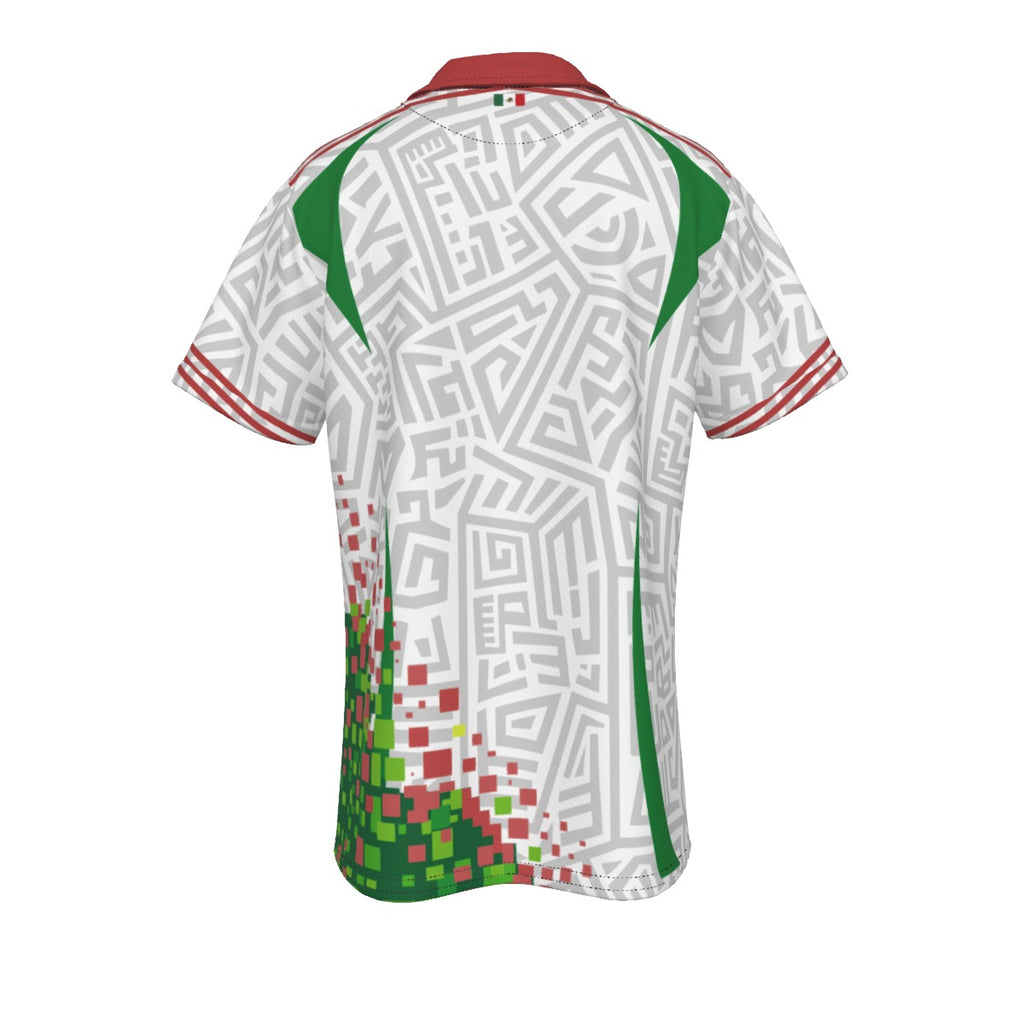 Polo México moderno estilo deportivo | Camisa elegante blanco verde rojo con diseño geométrico