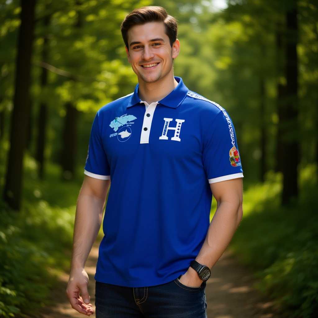 Camisa Honduras Mapa Origen Simbolos Polo Azul Hombre 0501 SPS