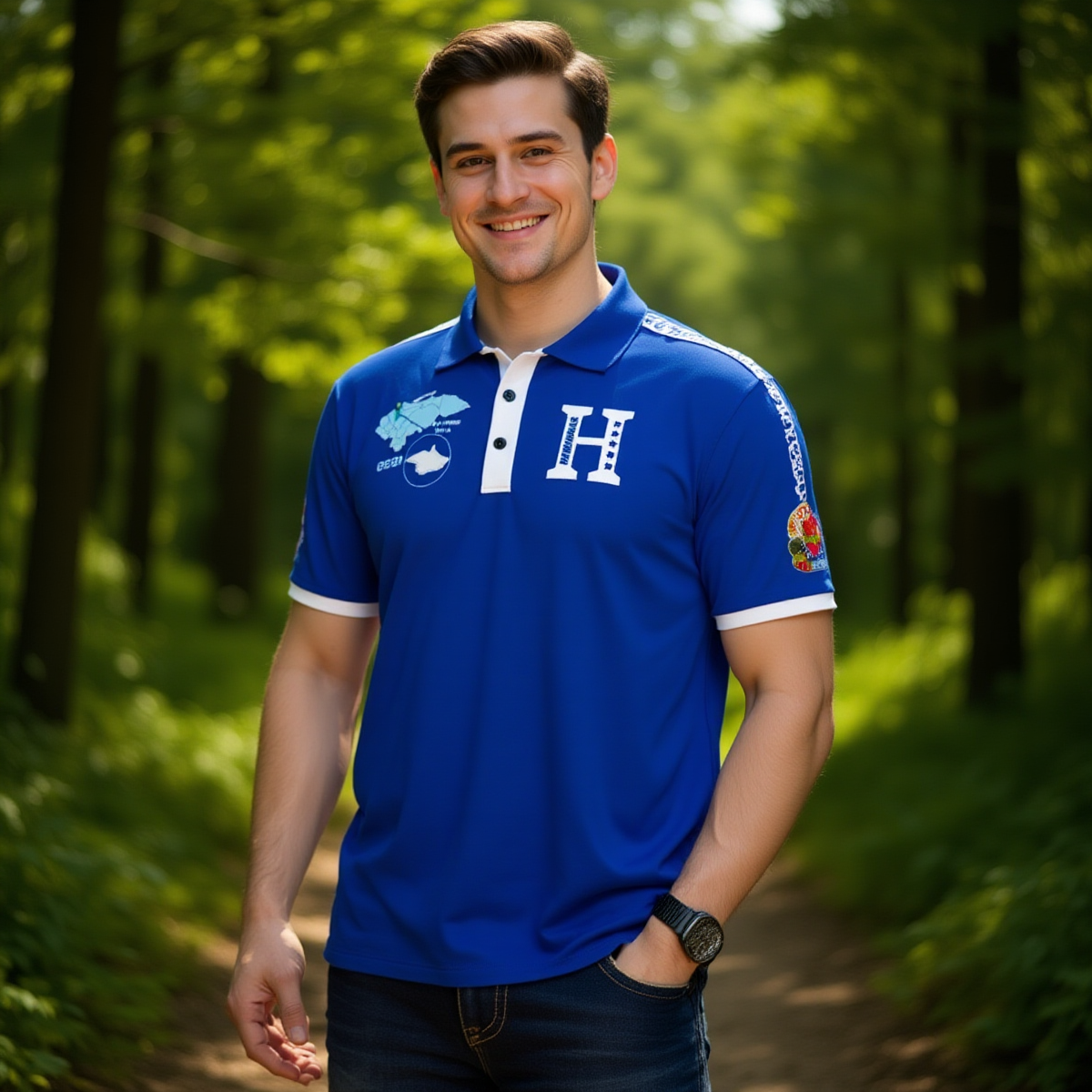 Camisa Honduras Mapa Origen Simbolos Polo Azul Hombre 0501 SPS