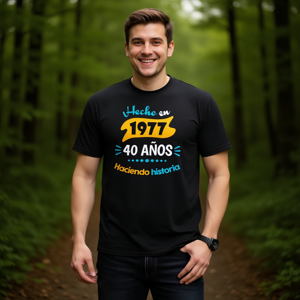 Camiseta Hecho en 1977 – 40 Años Haciendo Historia | Camiseta para Papá Personalizable
