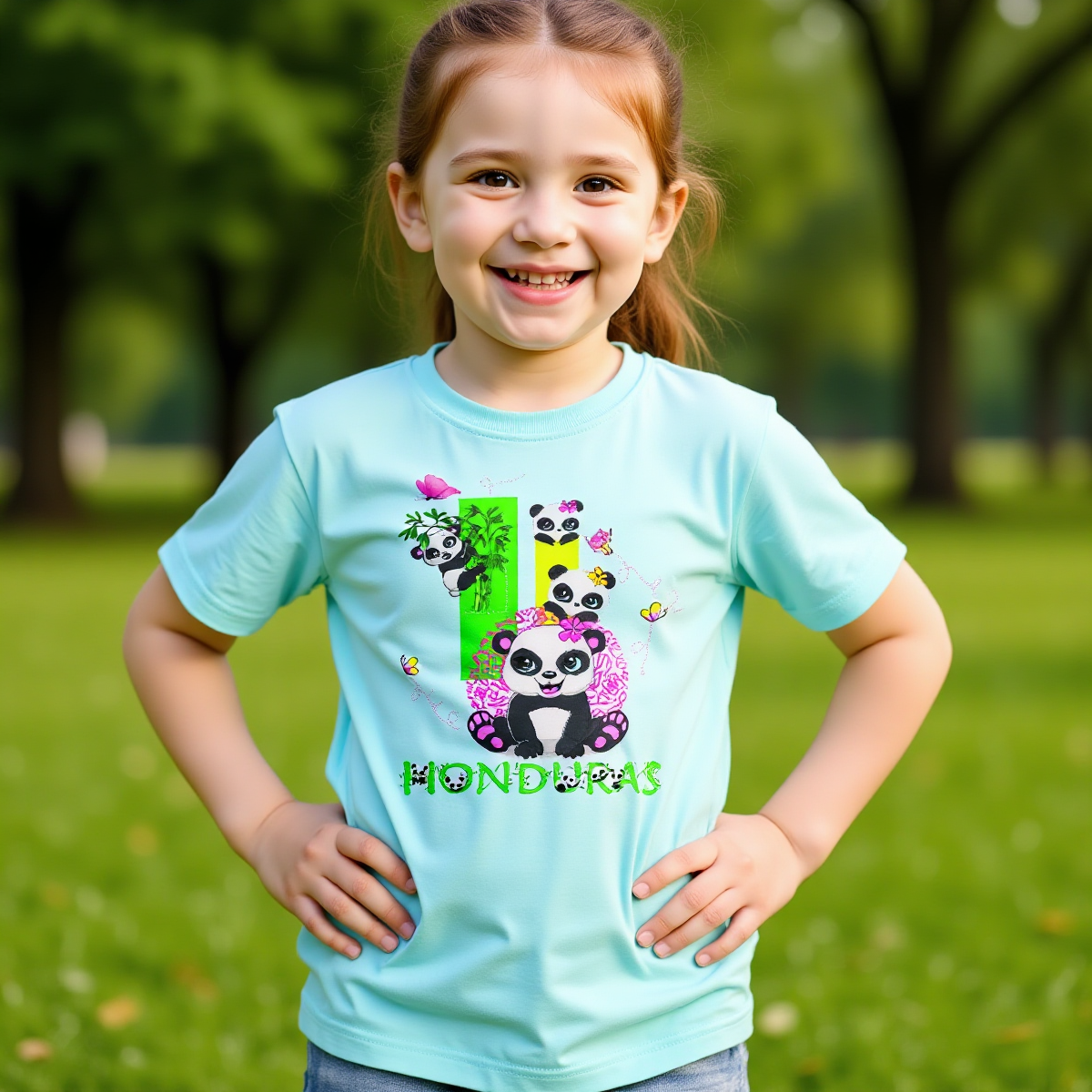 Camiseta Infantil Niña Panda Honduras – Playera Kids Panda Colorido Orgullo Hondureño Gildan 5000B