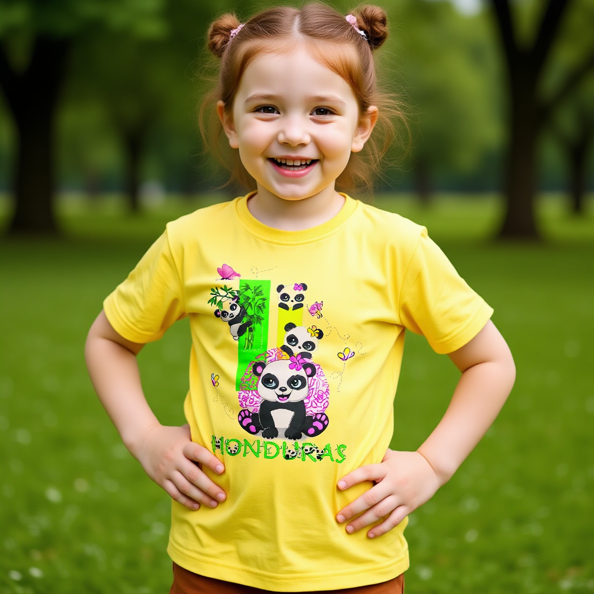 Camiseta Infantil Niña Panda Honduras – Playera Kids Panda Colorido Orgullo Hondureño Gildan 5000B