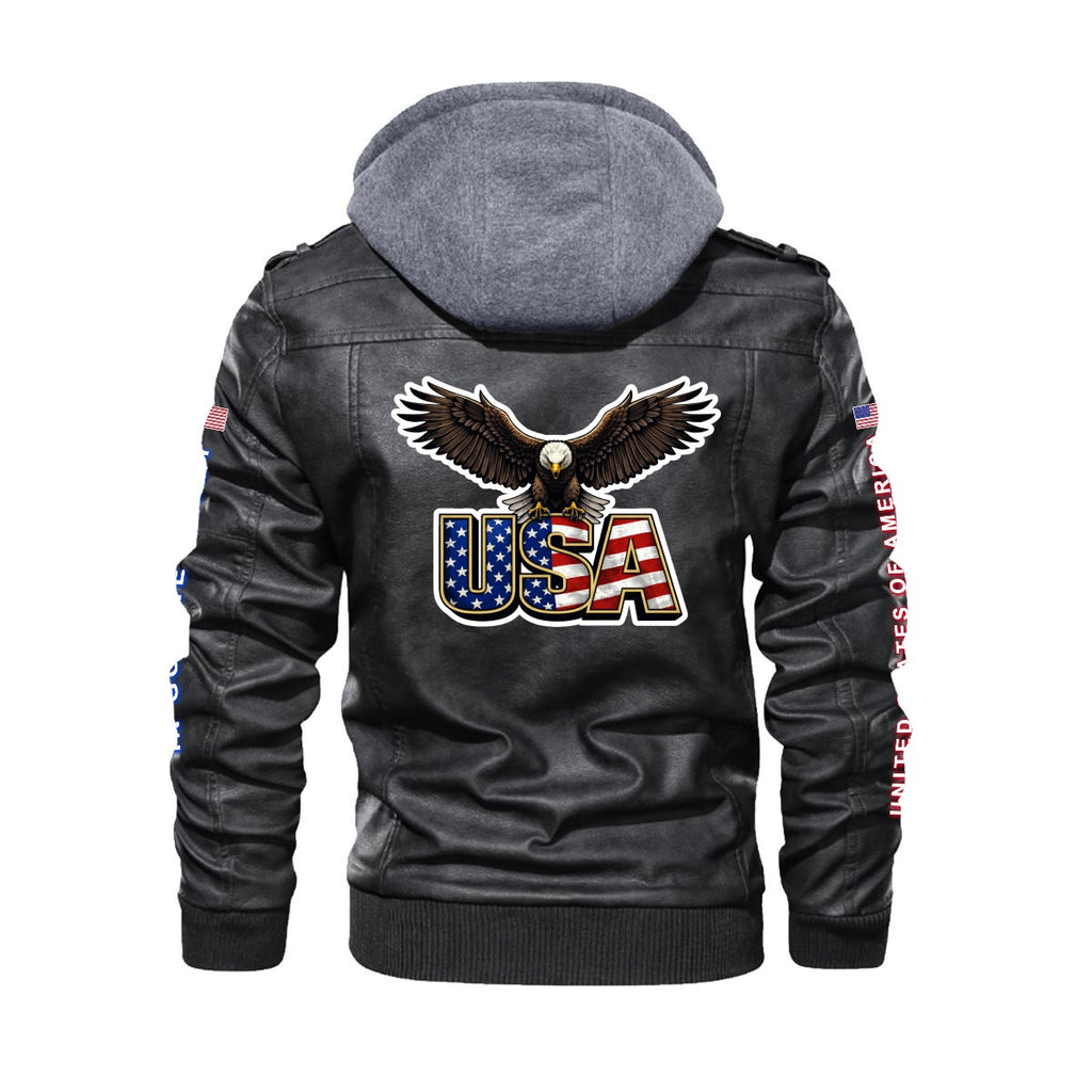 Chaqueta PU USA GBA con Capucha Removible – Jacket Patriótica Americana con Águila