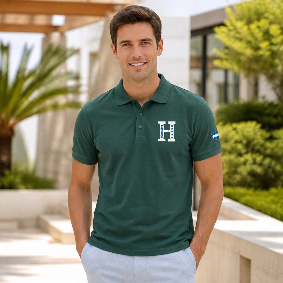 Camisa Tipo Polo de Honduras Bordado H de Cinco Estrellas