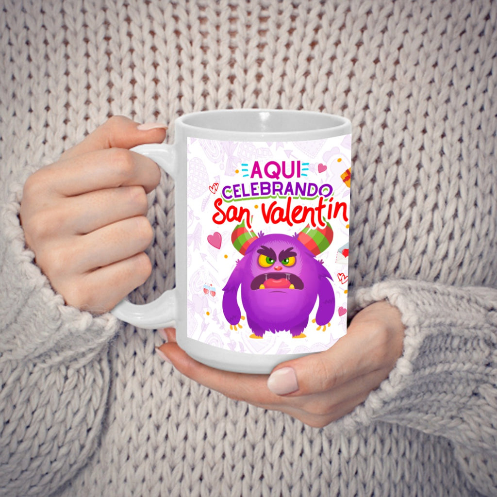Taza y Tumbler San Valentin “Aquí Celebrando San Valentín”  Edición Divertida