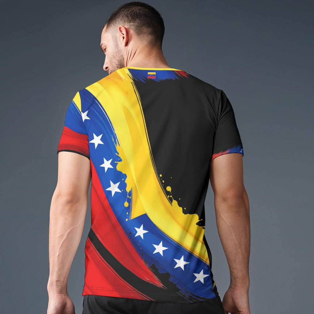 Camiseta Venezuela tricolor abstracto y estrellas estilo moderno