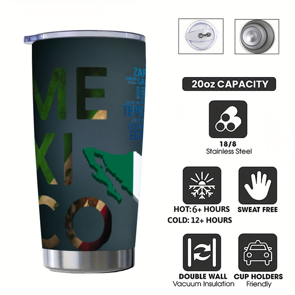 Tumbler Mexico 20oz – Vaso Térmico de Acero Inoxidable con Tapa Antiderrames