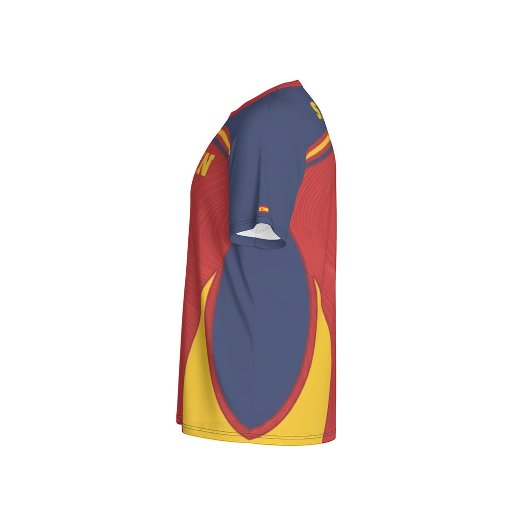 Camiseta Deportiva de España con Diseño de Líneas Onduladas y Ajuste Premium