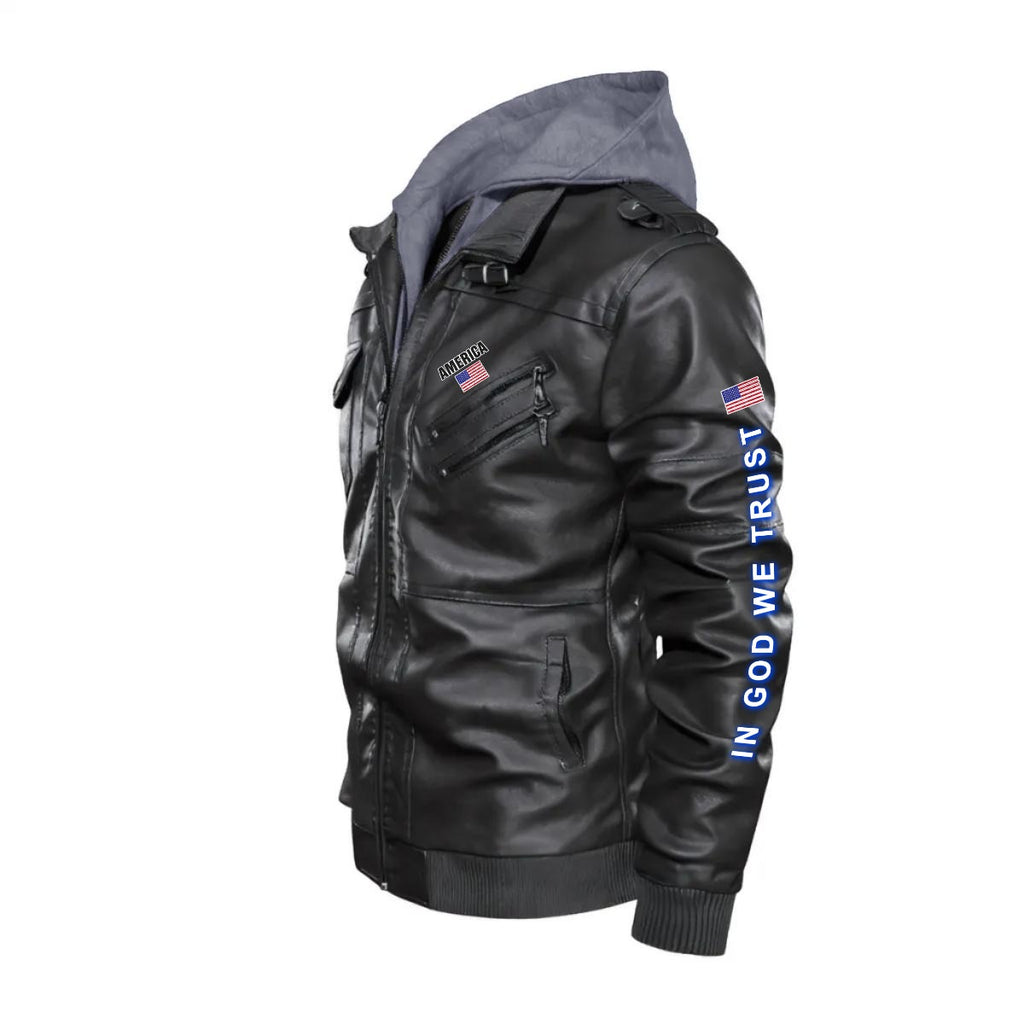 Chaqueta PU USA GBA con Capucha Removible – Jacket Patriótica Americana con Águila