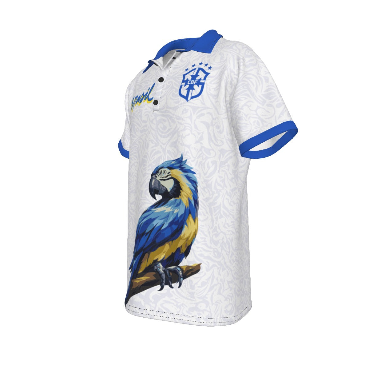 Polo Brasil guacamaya tropical | Camisa blanca elegante con diseño exótico y estilo brasileño