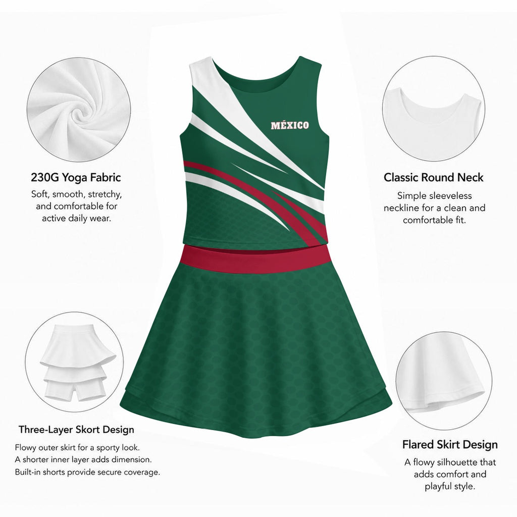 Set Deportivo de Mexico de Falda con Short Integrado y Top Premium para Mujer