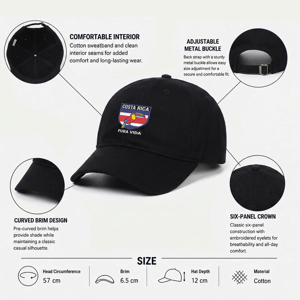 Gorra de Costa Rica Bordada Premium Pura Vida de Algodón Estilo Casual