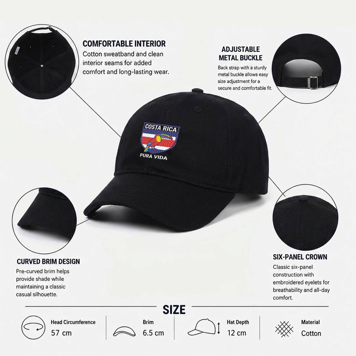 Gorra de Costa Rica Bordada Premium Pura Vida de Algodón Estilo Casual