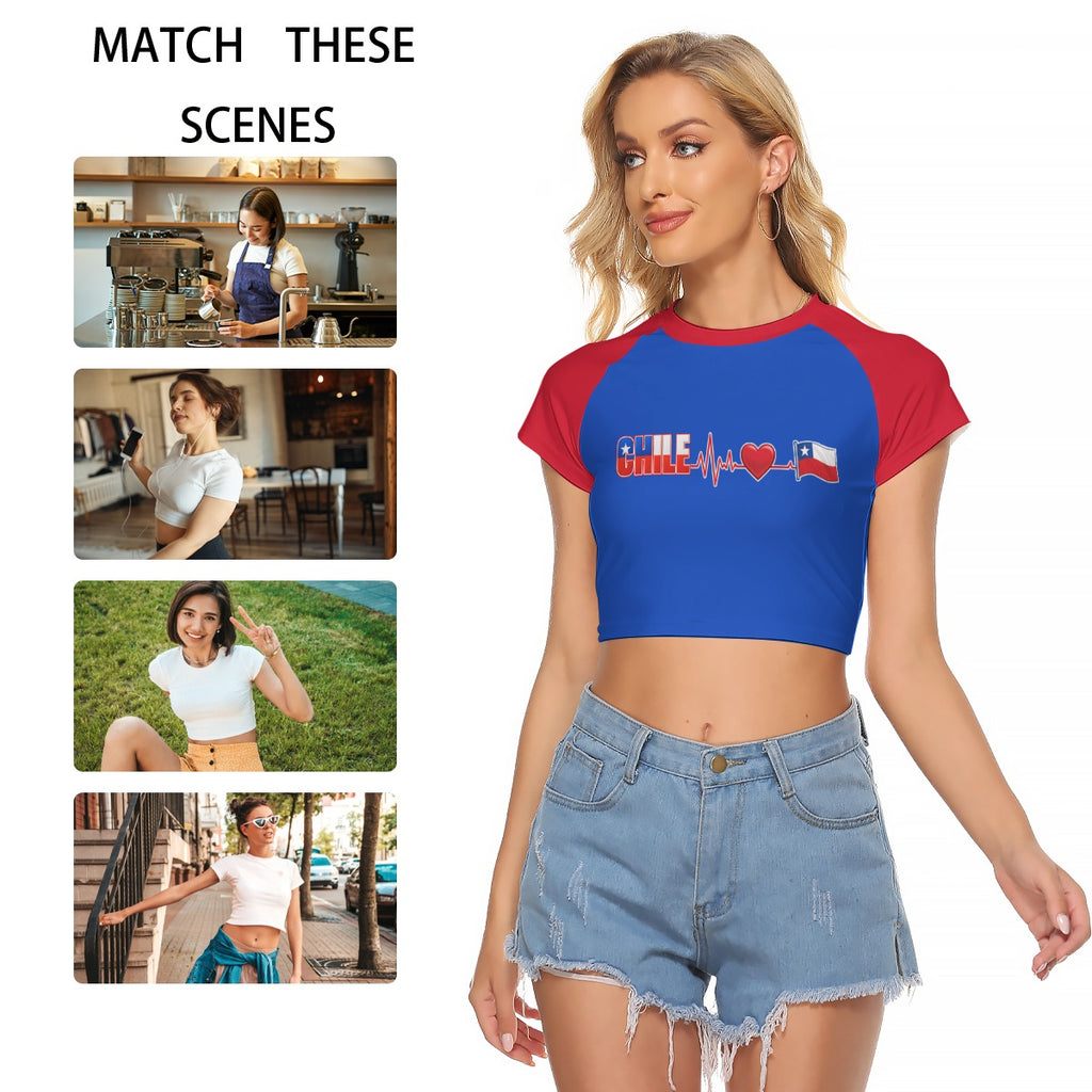 Crop Top CHILE Corazón y Bandera – Camiseta Raglán Regular Mujer