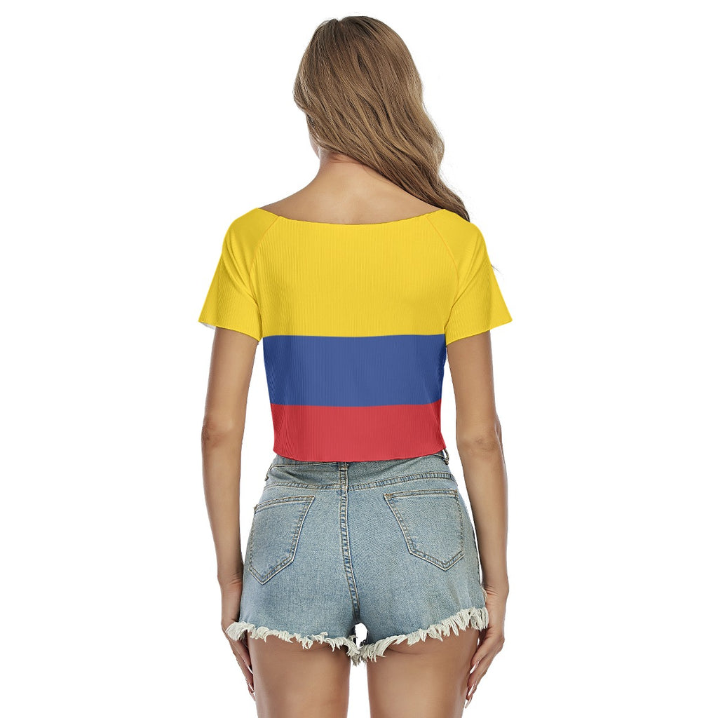 Crop Top V-Neck Colombia Mujer – Blusita Corta Sexy Bandera Colombiana