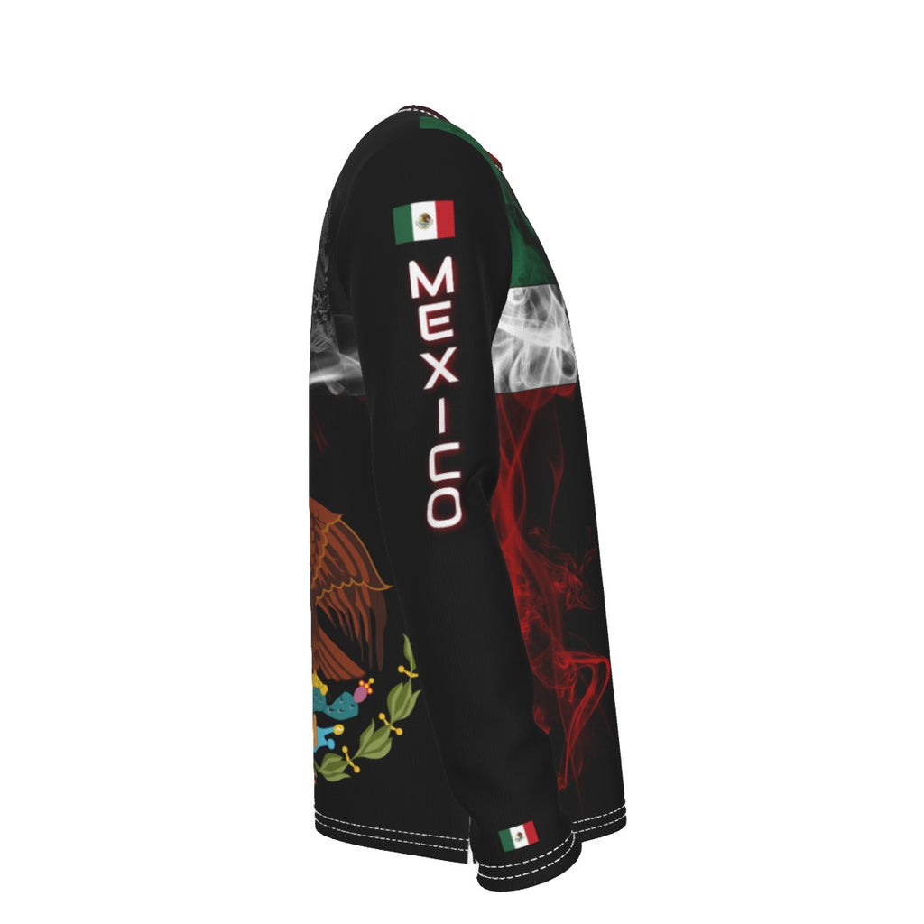 Camiseta de México de Manga Larga Premium con Diseño de Escudo y Bandera de Humo