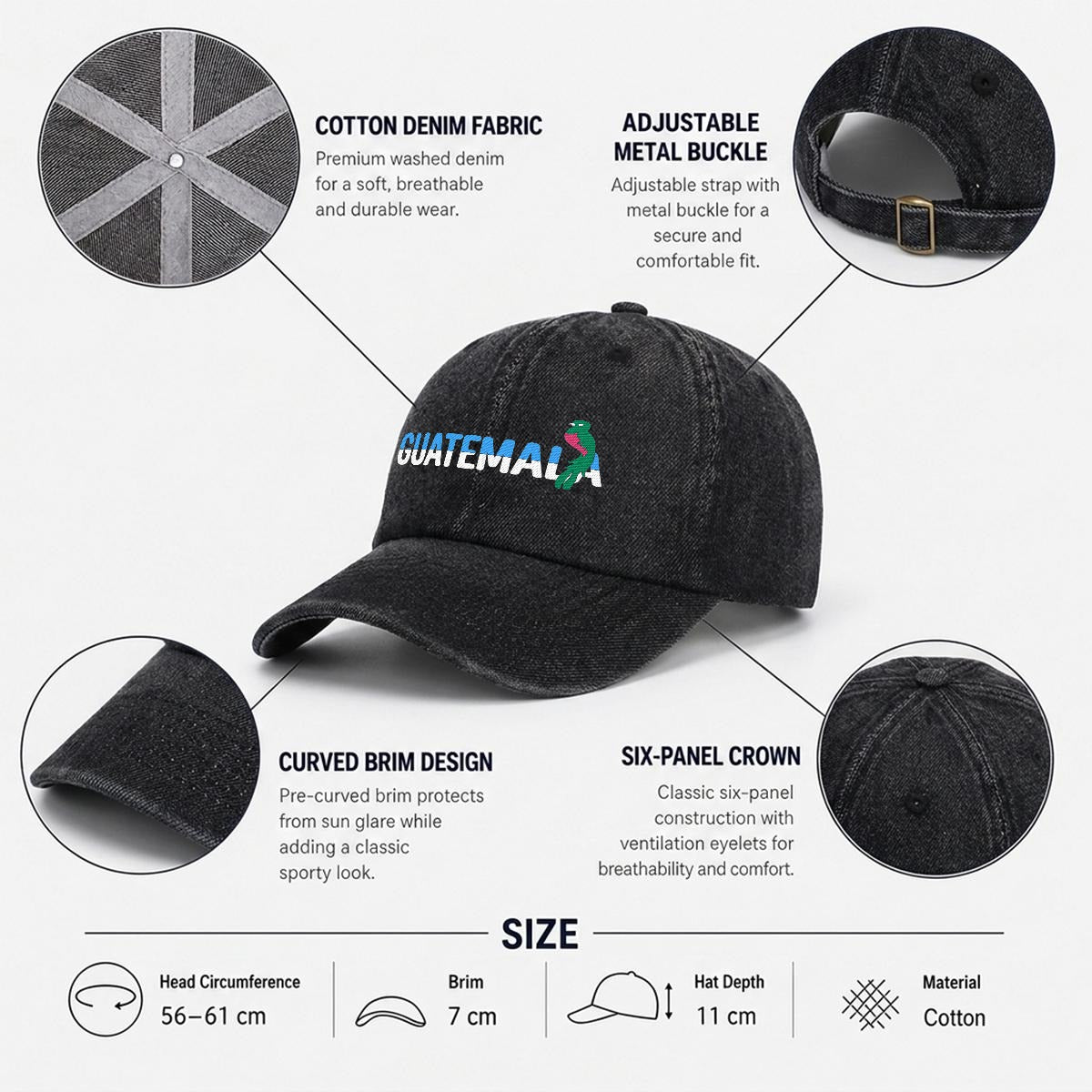 Gorra de Guatemala Bordada Premium Estilo Vintage Casual de Algodón