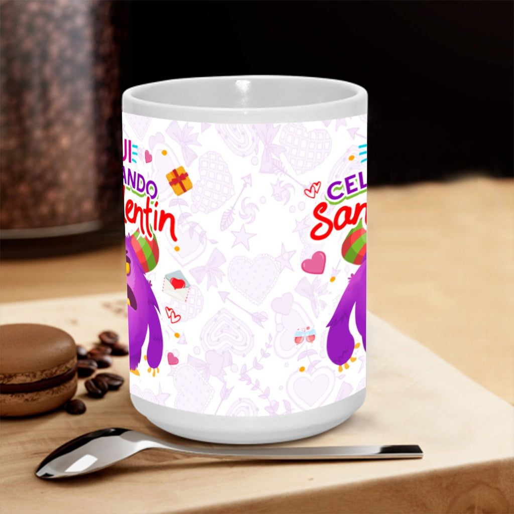 Taza y Tumbler San Valentin “Aquí Celebrando San Valentín”  Edición Divertida