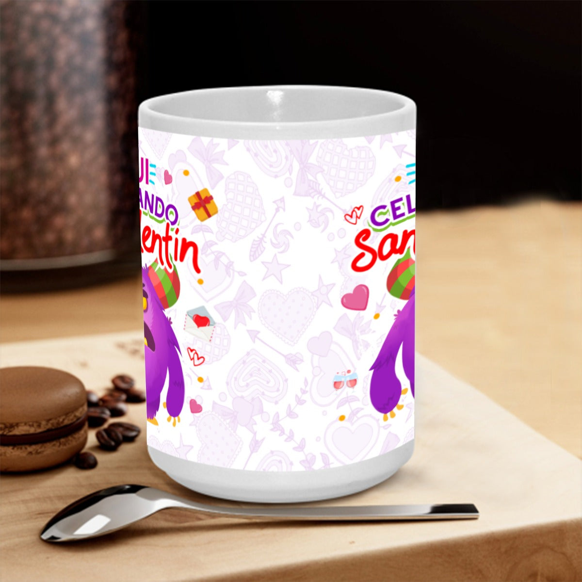 Taza y Tumbler San Valentin “Aquí Celebrando San Valentín”  Edición Divertida