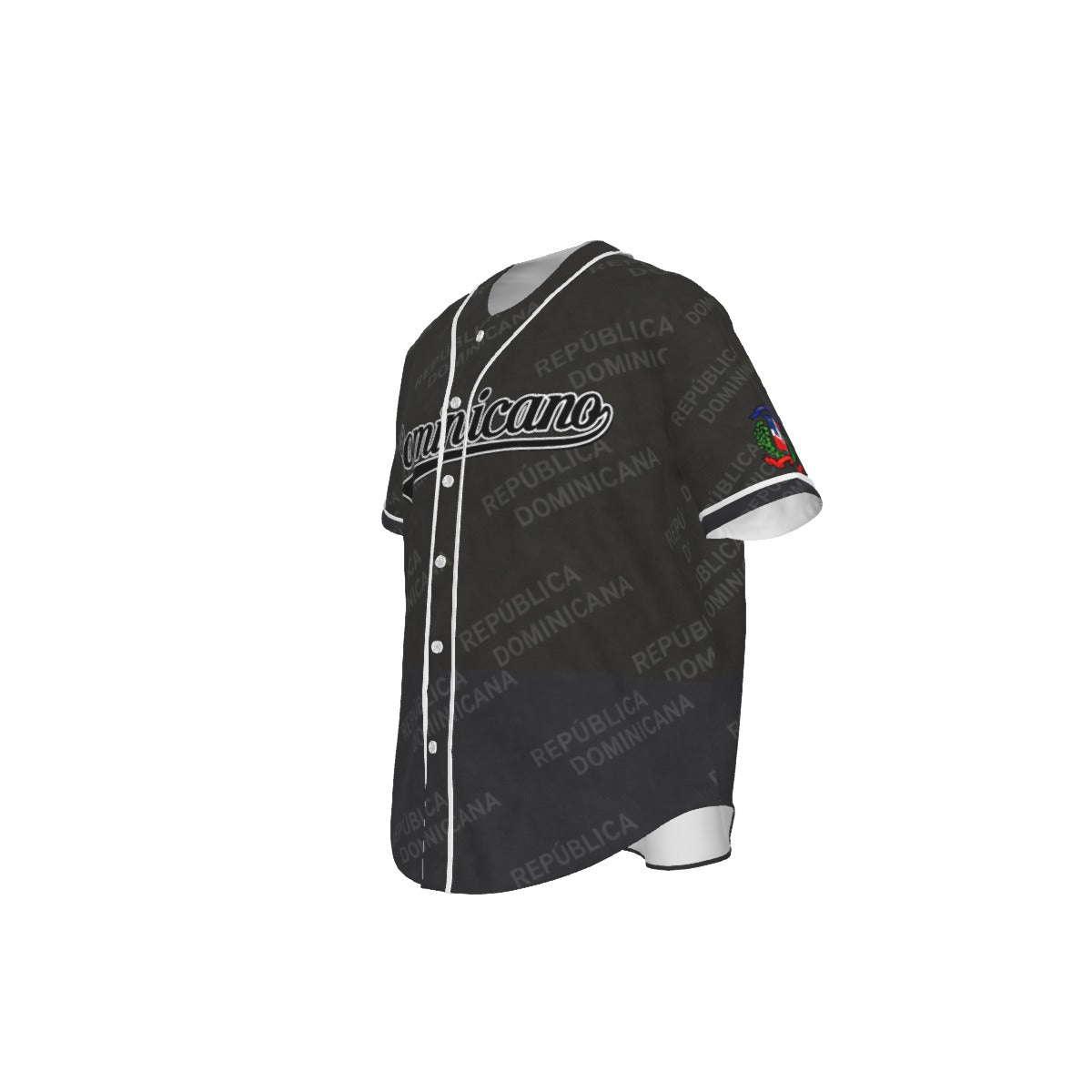 Título  Jersey de béisbol Dominicano Gris Mate con escudo República Dominicana estilo deportivo