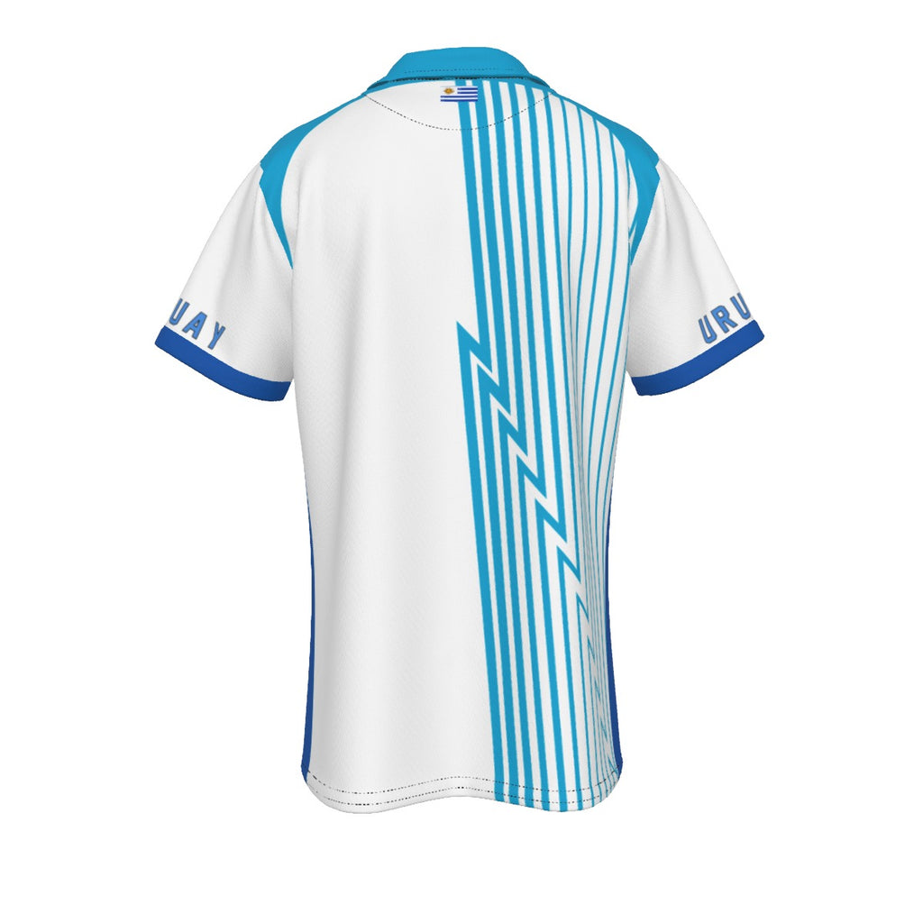 Polo Uruguay con escudo nacional | Camisa deportiva elegante celeste para hombre