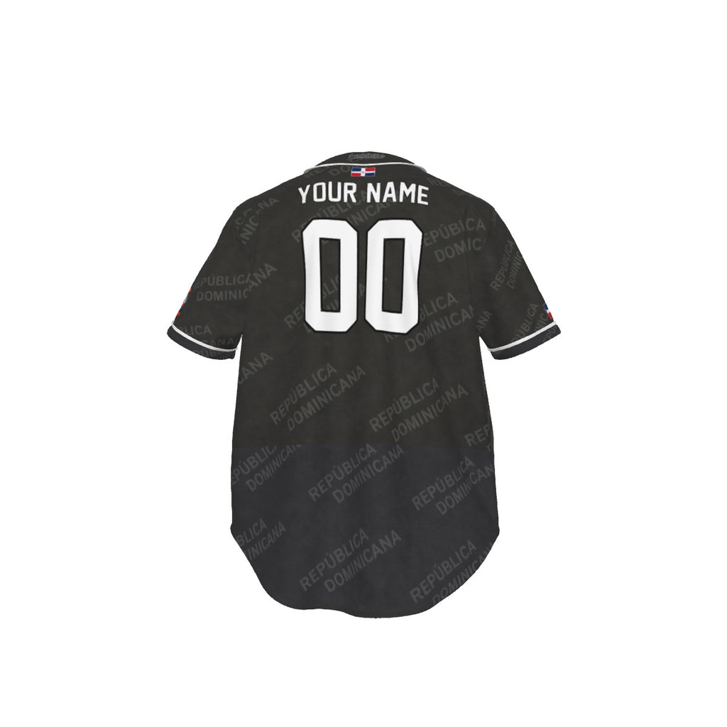 Camiseta Baseball Tipo Jersey Dominicana Negra Personalizable con Nombre y Número