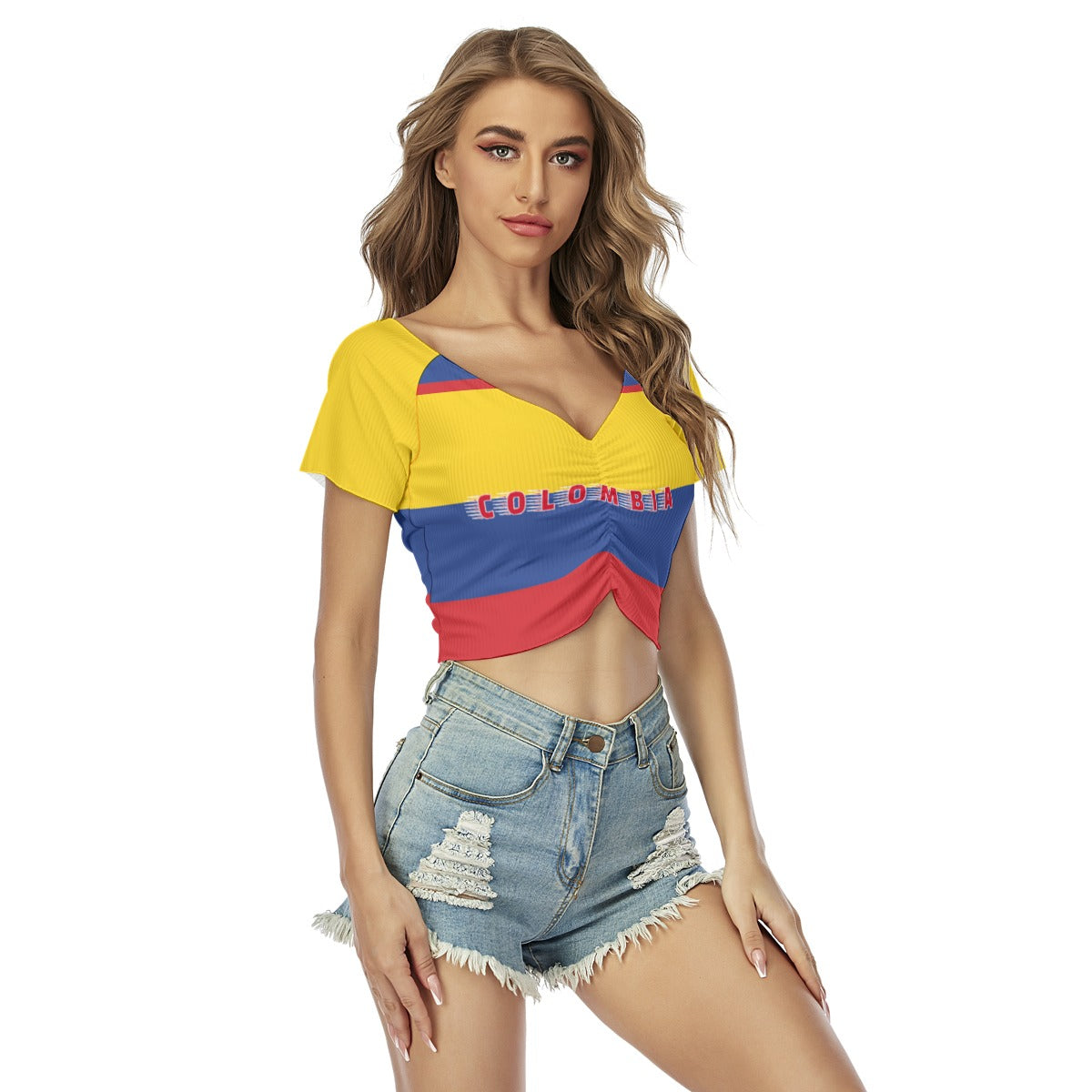 Crop Top V-Neck Colombia Mujer – Blusita Corta Sexy Bandera Colombiana