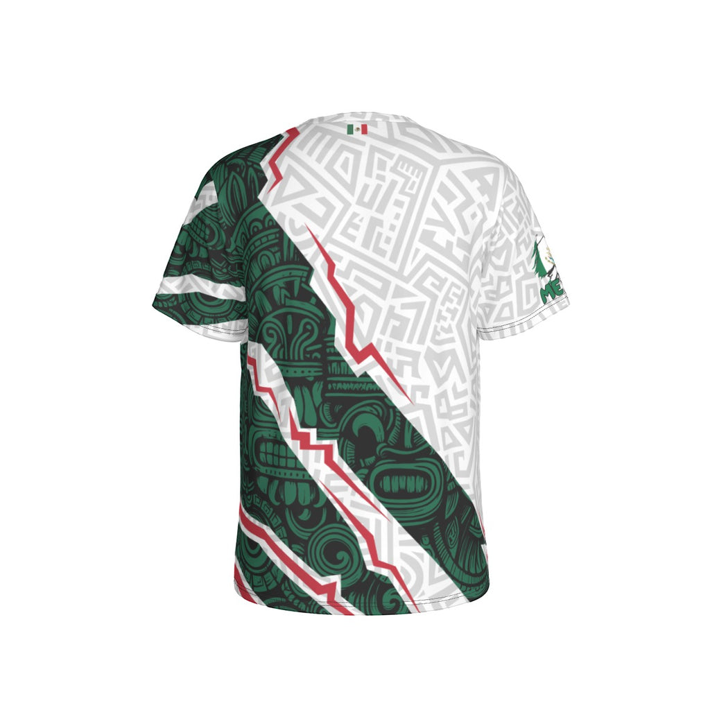Camiseta México diseño azteca moderno | Playera deportiva cuello redondo verde blanco