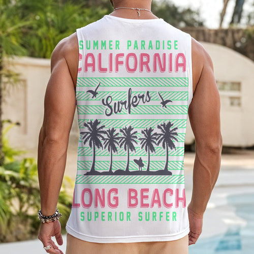 ACamiseta sin mangas California Surf Long Beach con palmeras estilo playa