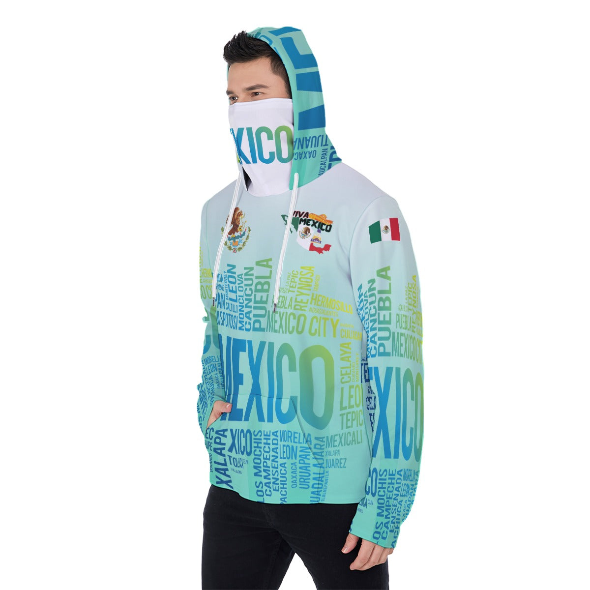 Sudadera con Capucha México Ciudades y Lugares Hoodie – Tipografía Urbana con Máscara Integrada