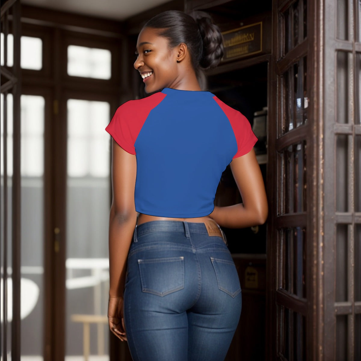 Top Cropped Deportivo Ecuador Mujer – con Mangas Raglán