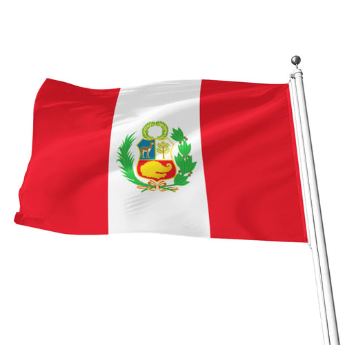 Bandera de Perú decorativa de poliéster rojo y blanco con escudo nacional