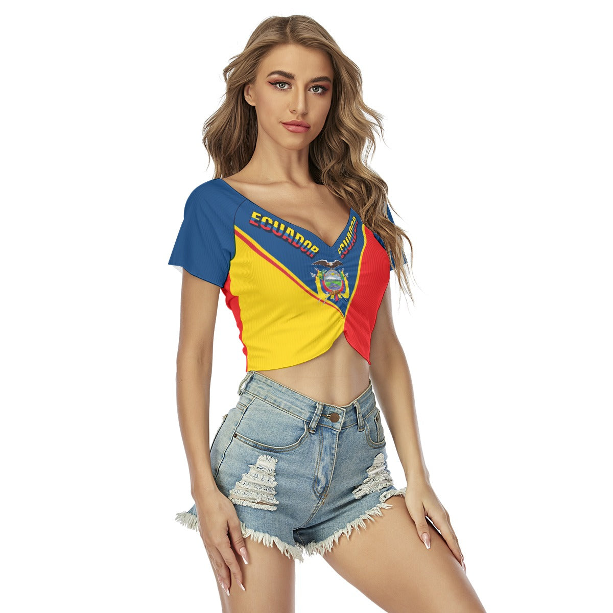 Top Cropped Sexy Ecuador para Mujer con Escote en V