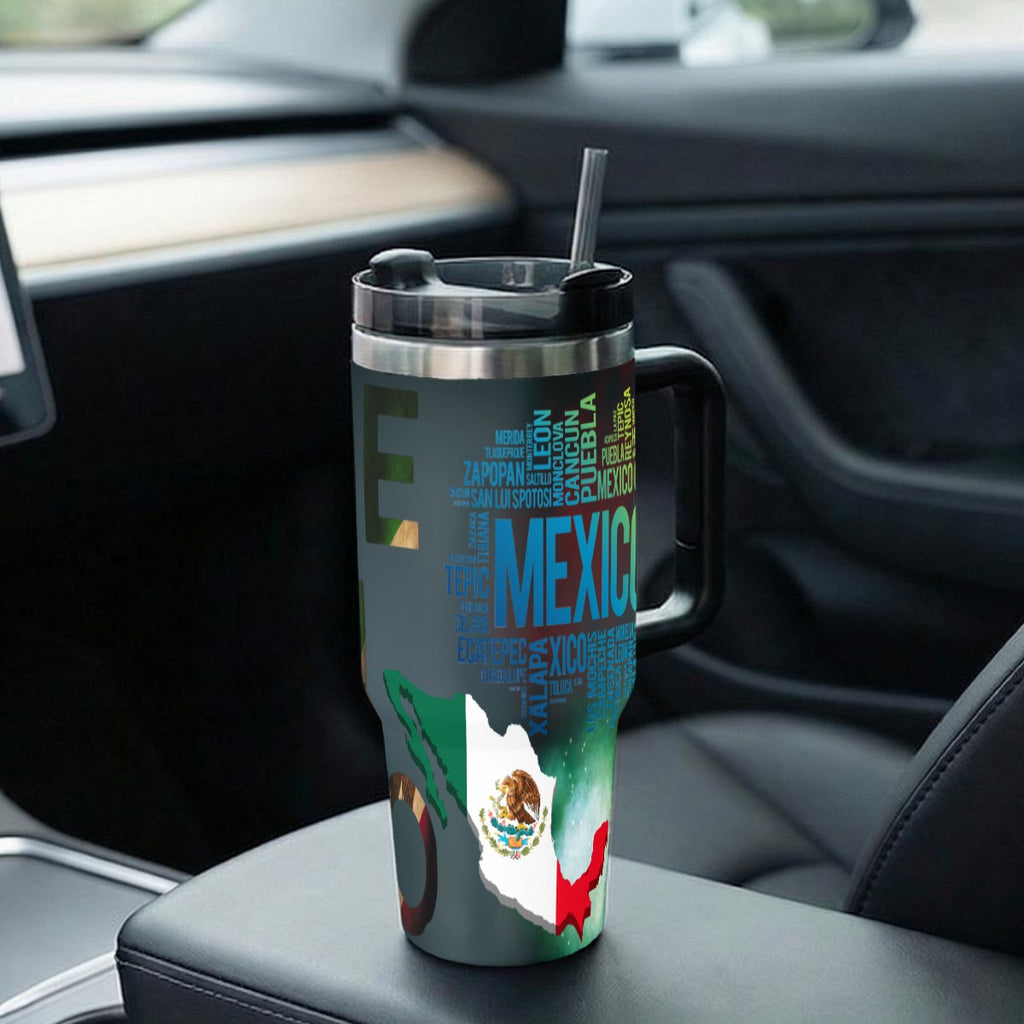 Tumbler Mexico 40oz – Vaso Térmico de Acero Inoxidable con Asa y Popote